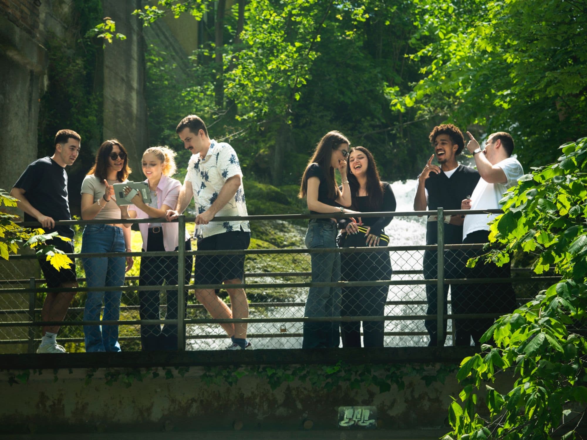 Escape Game: Group solves puzzles in nature on a sunny day with friends.