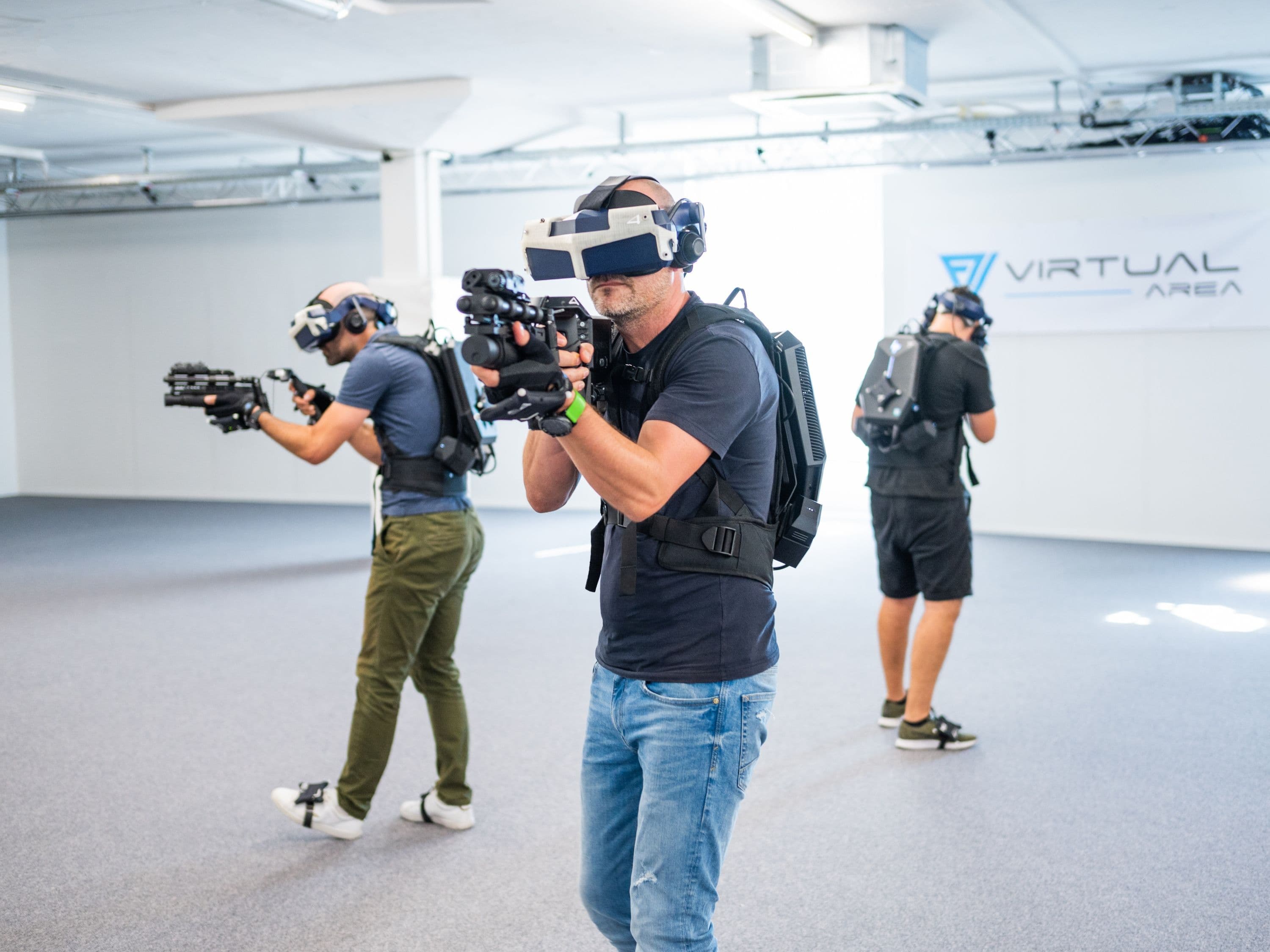 VR Game: Experience exciting adventures in a virtual reality group with interactive games.