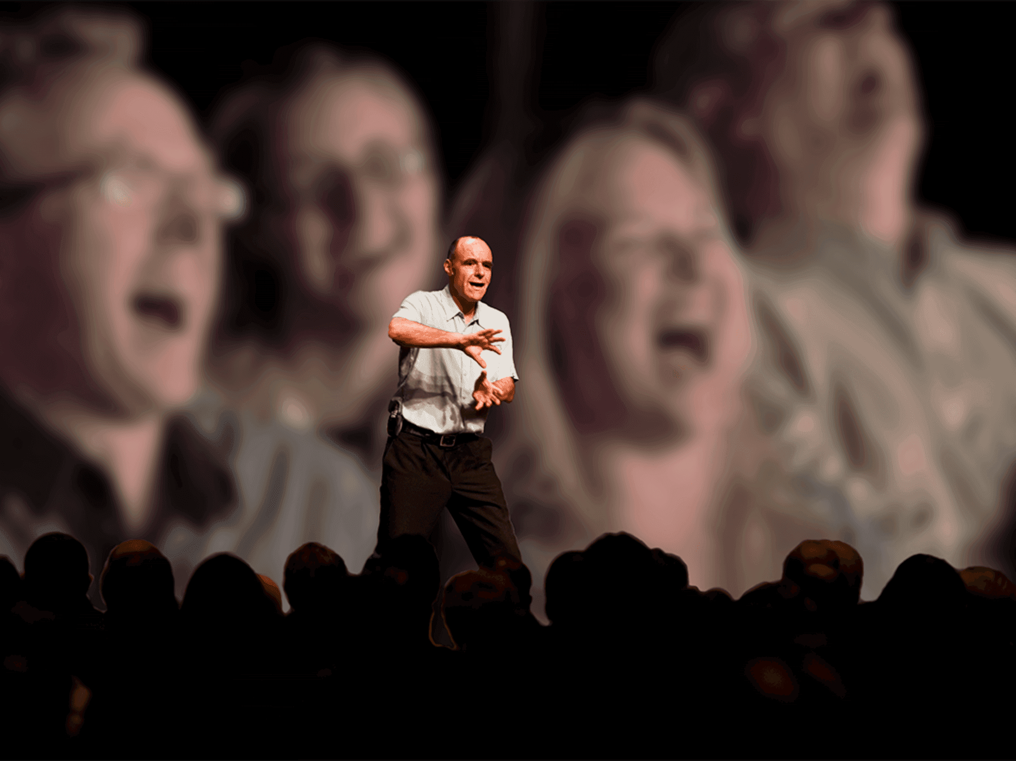 Laughter seminar: Muzio delights the audience with humorous stories and shared joy.