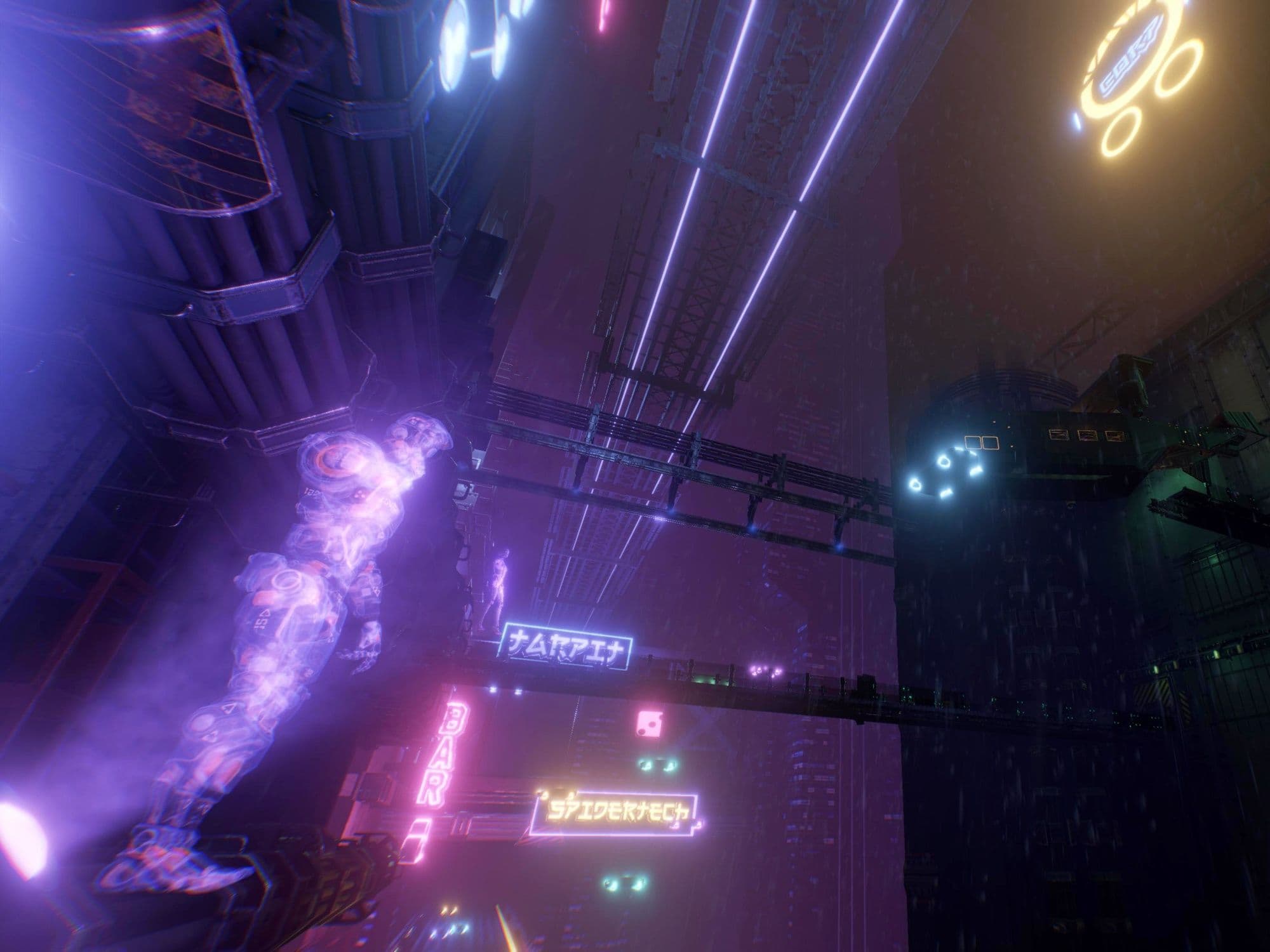 VR Cyberpunk: futuristic cityscape with neon lights and digital technology