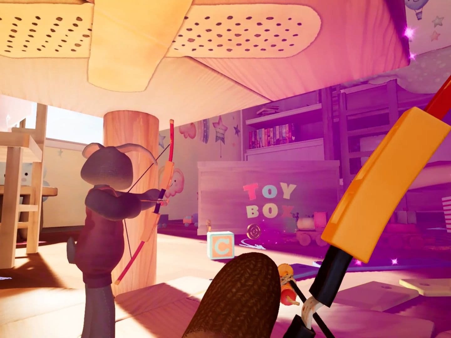 VR Plush Rush: experience an exciting adventure in the children's room with toys and excitement.
