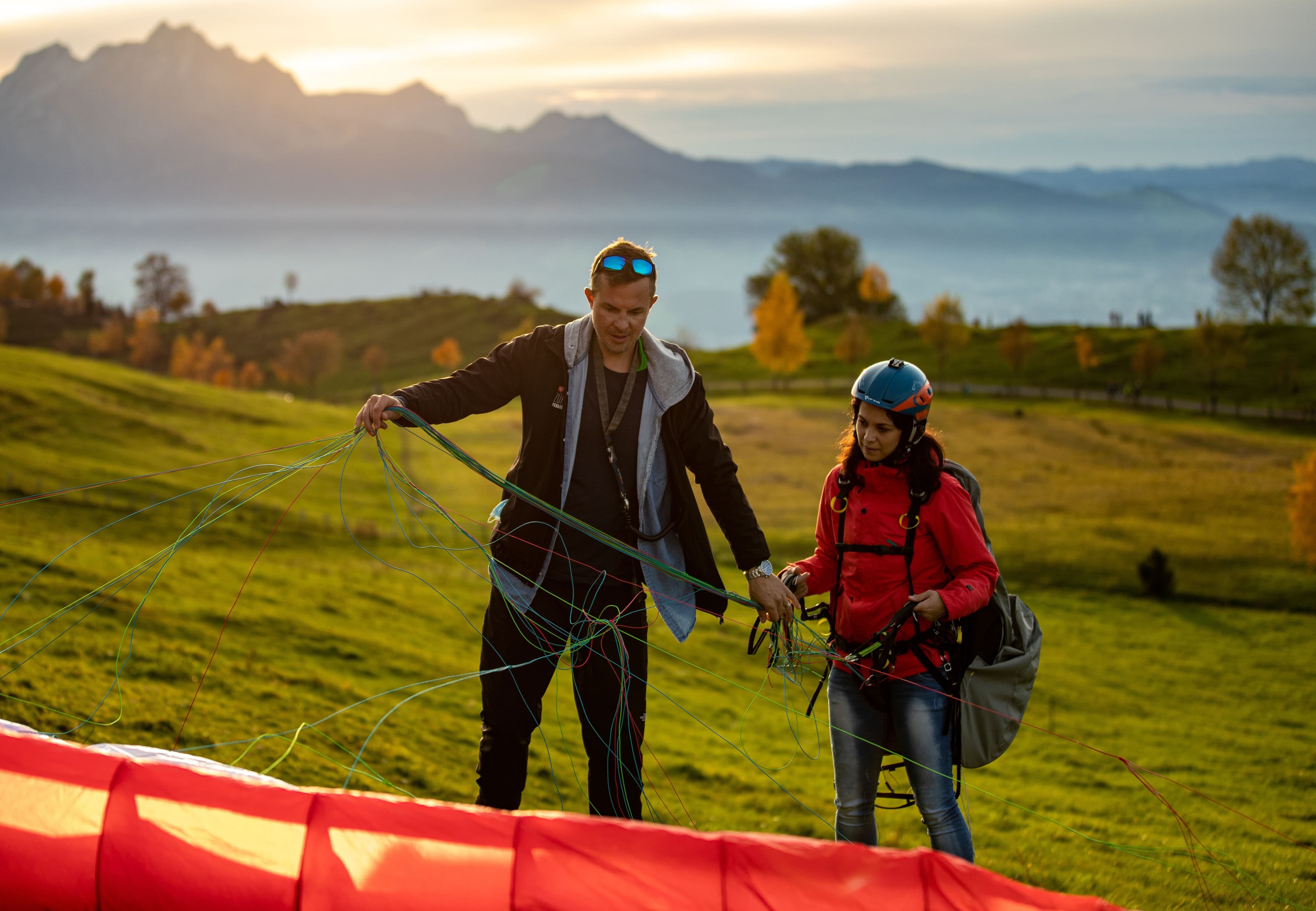 Paragliding Taster Day in Zurich, View of Mountain Landscape, Participant Prepares