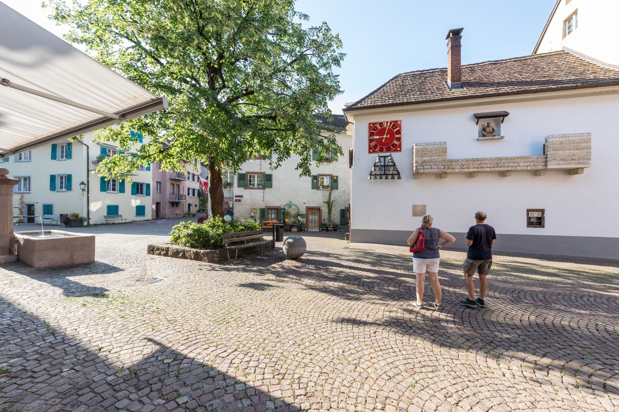 Rheinfelden city tour with historical details, quiet place, sunny weather.