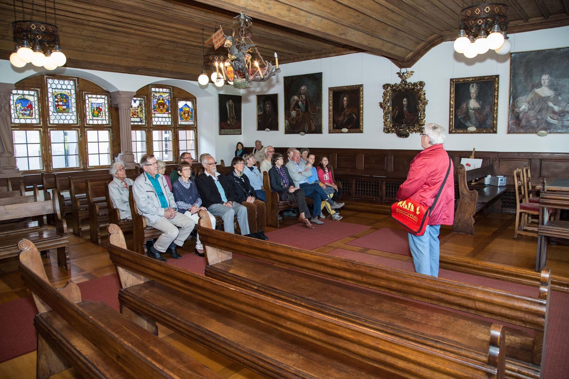 Rathaus Hall Rheinfelden with visitors during the tour